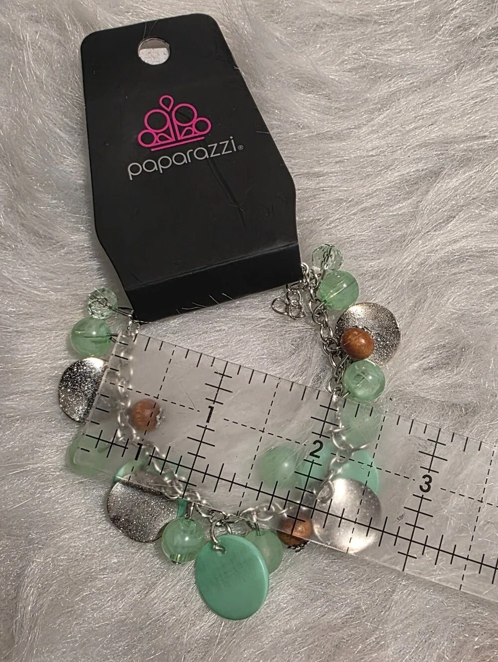 paparazzi Mint Green and Silver Charm Bracelet with Brown Accents